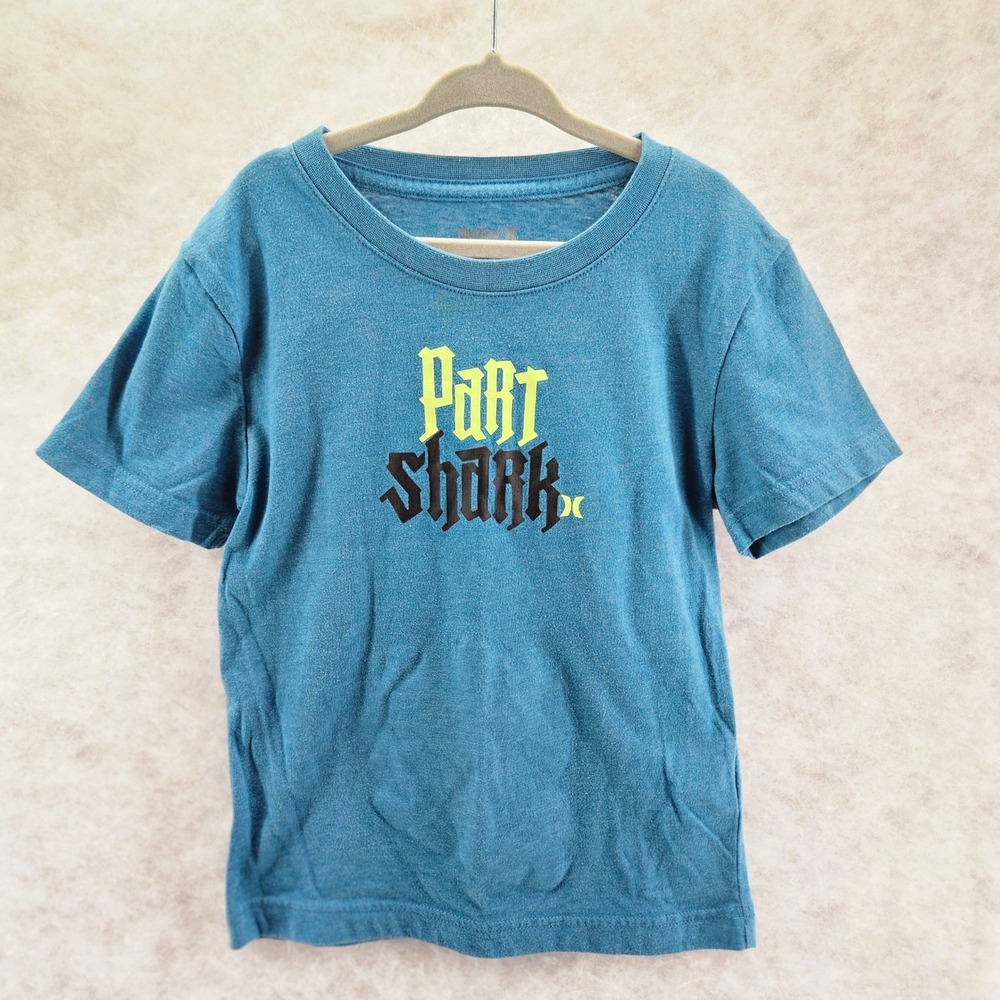 Hurley Boys "Part Shark" Graphic T Shirt Blue Size Large 6 7 Years Cotton Blend